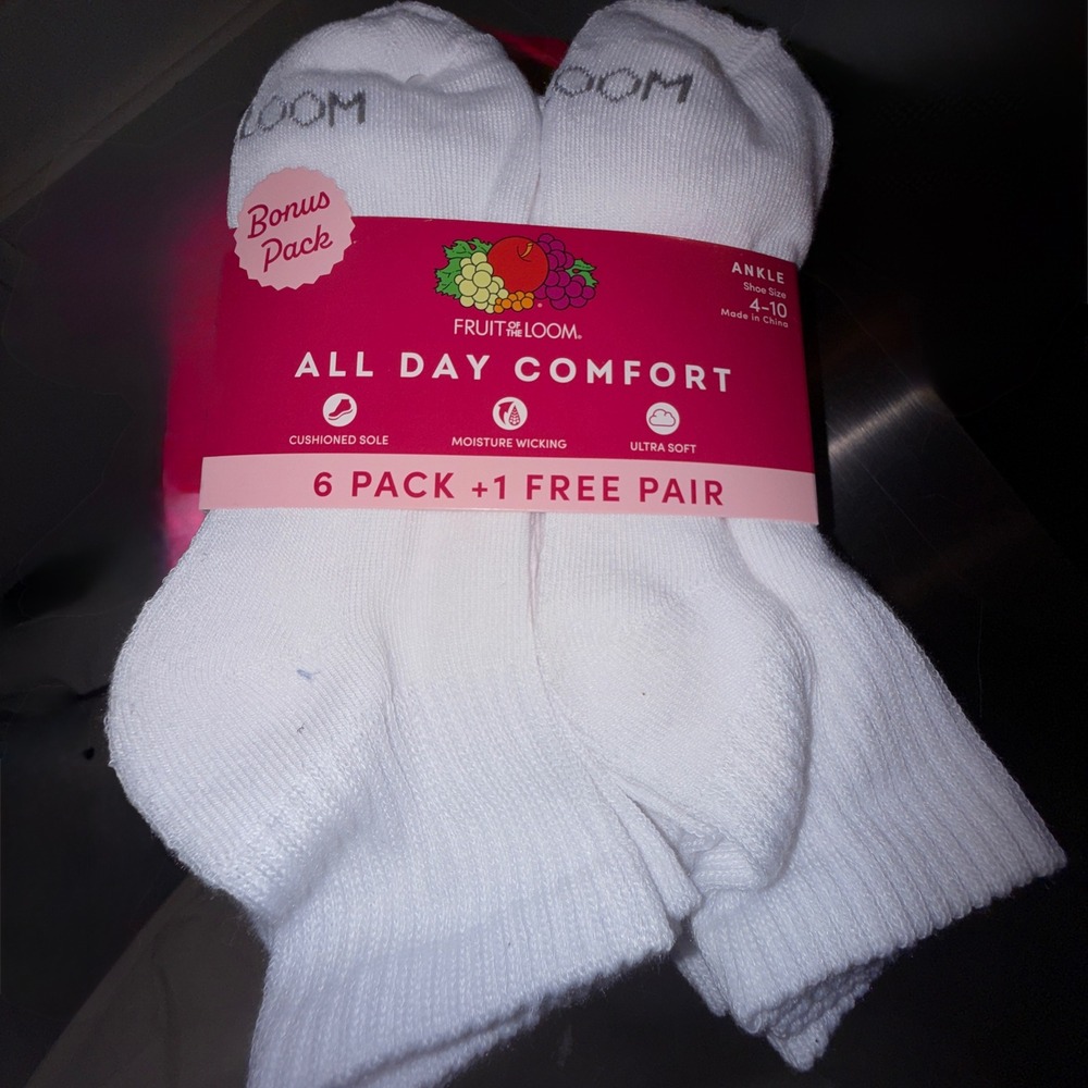 Fruit of the Loom Ankle Socks Women Size 4-10 New 7 Pack White Cushioned Comfort